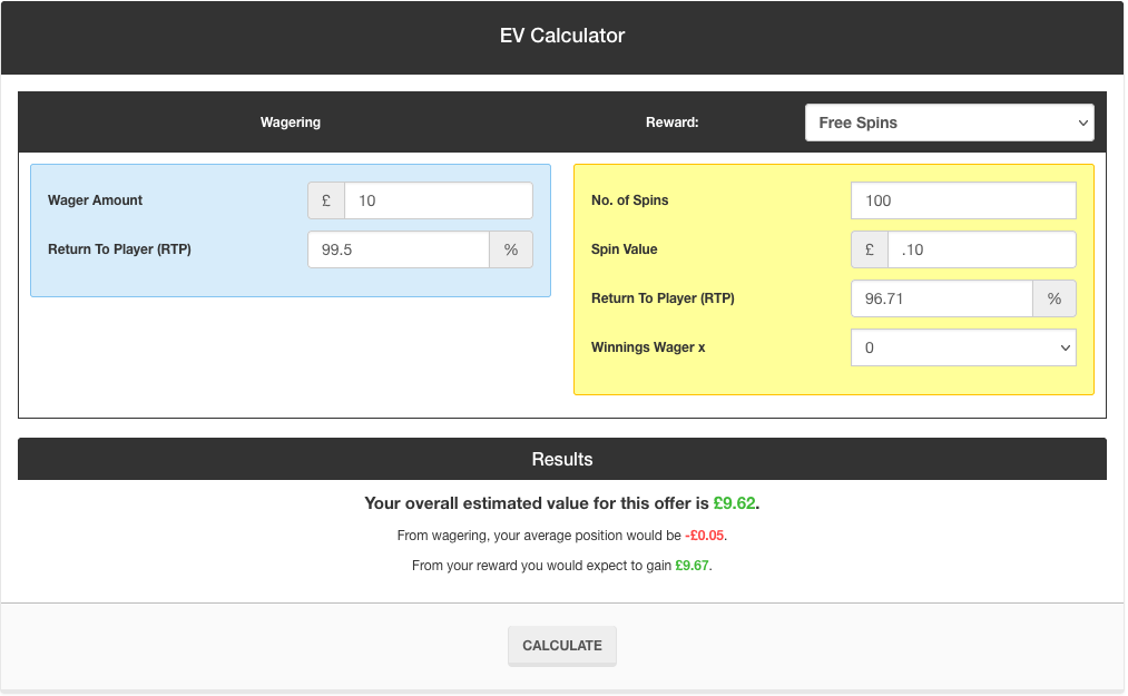 Screenshot of Outplayed EV Calculator